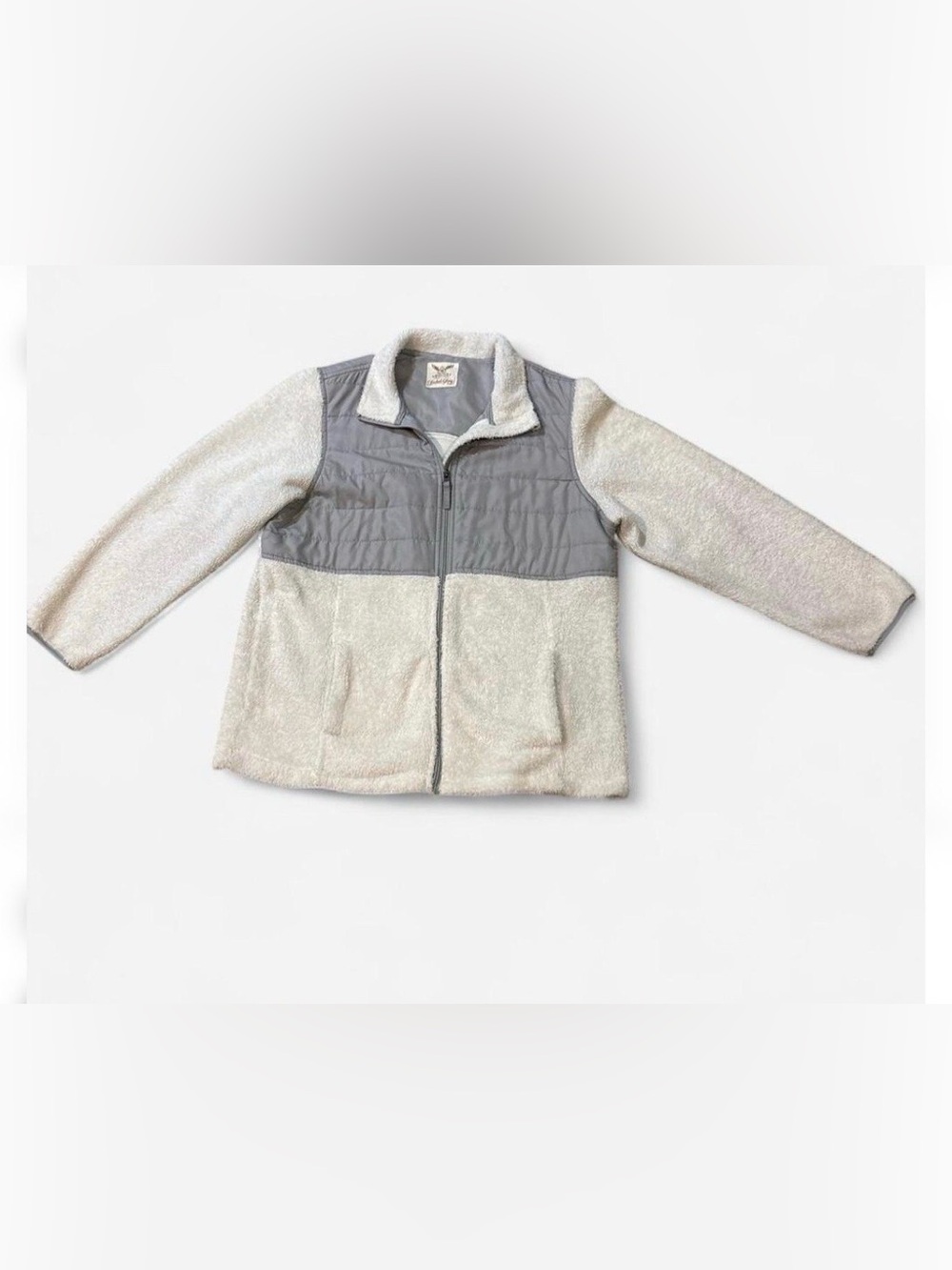 Faded Glory Cream Sherpa Jacket with Gray Quilted Panel